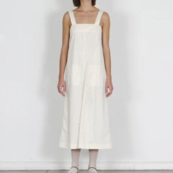 Tibi cotton poplin overall midi dress, cream, 10, $105. EUC. - Picture 1 of 4